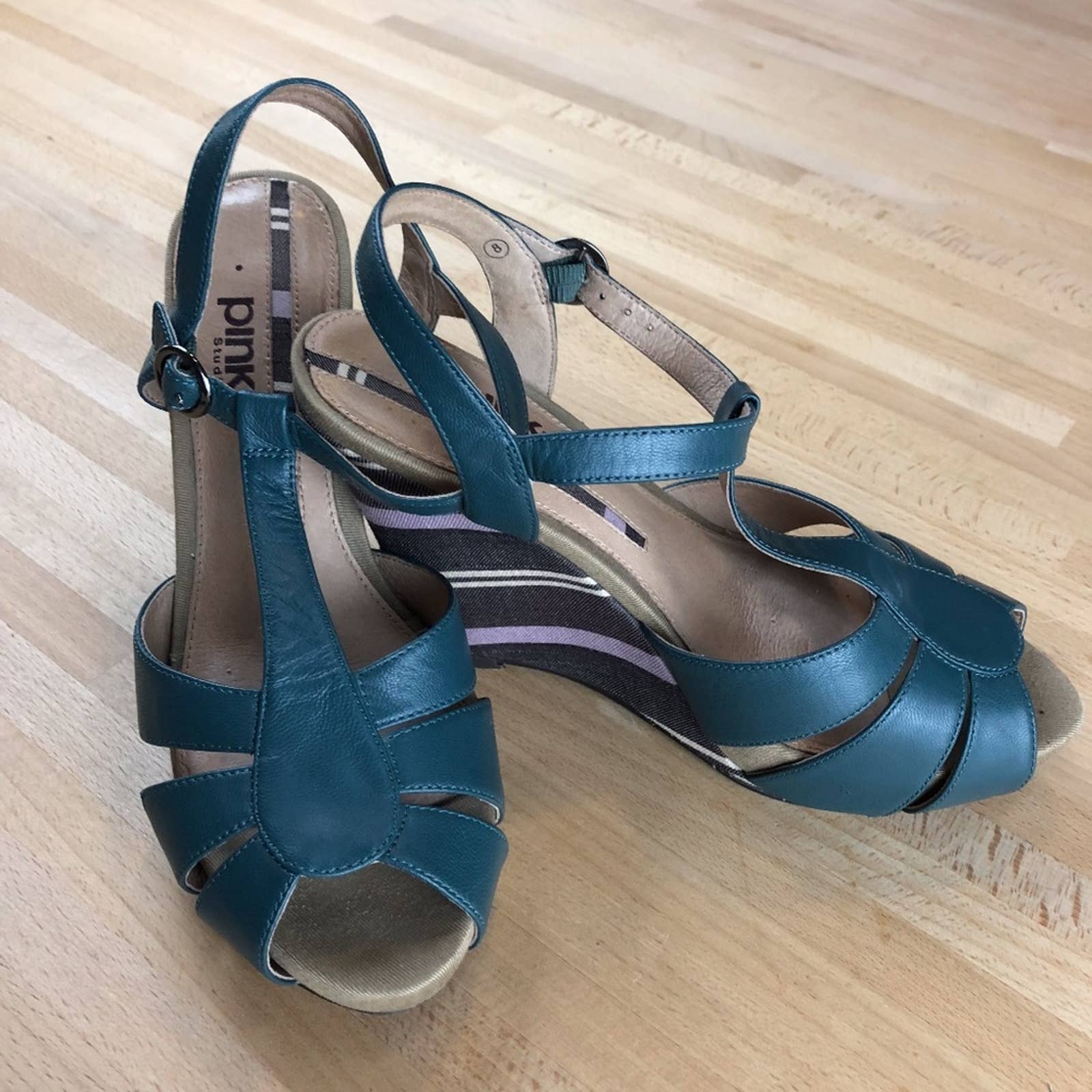 Steel Blue Wedge Sandals (Worn Twice!)